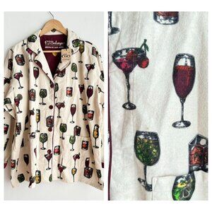 P.J Salvage Wine Glass Print Flannel Pyjama Top L